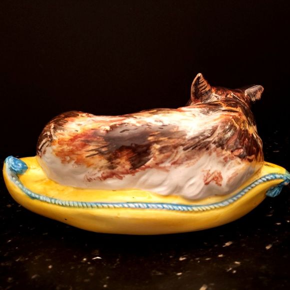 Calico Kitten Cat Sleeping on Pillow Italy Ceramic Vintage - Picture 6 of 13